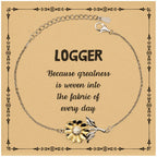 Sarcastic Logger Sunflower Bracelet Gifts, Christmas Holiday Gifts for Logger Birthday Message Card, Logger: Because greatness is woven into the fabric