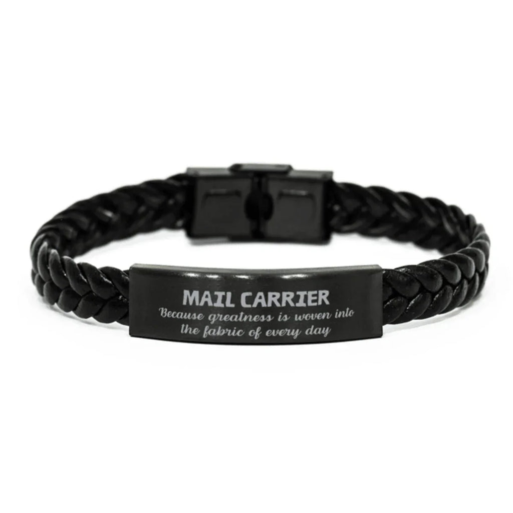 Sarcastic Mail Carrier Braided Leather Bracelet Gifts, Christmas Holiday Gifts for Mail Carrier Birthday, Mail Carrier: Because greatness is woven