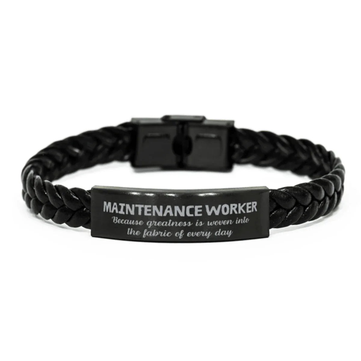 Sarcastic Maintenance Worker Braided Leather Bracelet Gifts, Christmas Holiday Gifts for Maintenance Worker Birthday, Maintenance Worker: Because greatness is woven