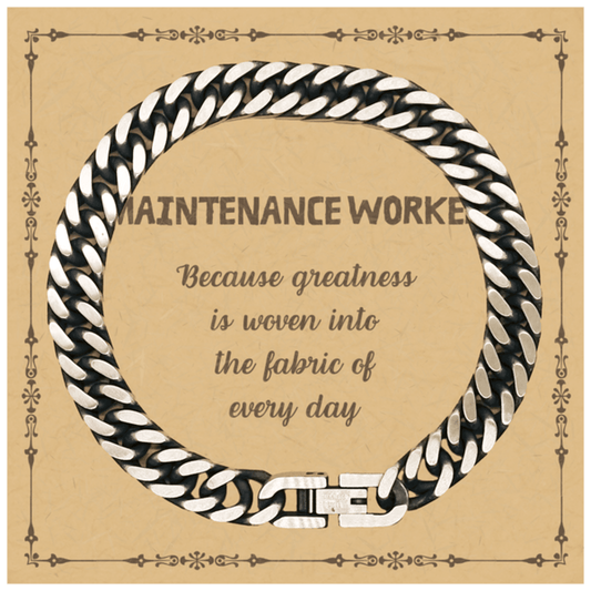 Sarcastic Maintenance Worker Cuban Link Chain Bracelet Gifts, Christmas Holiday Gifts for Maintenance Worker Birthday Message Card, Maintenance Worker: Because greatness is woven into the fabric of every day, Coworkers, Friends - Mallard Moon Gift Shop