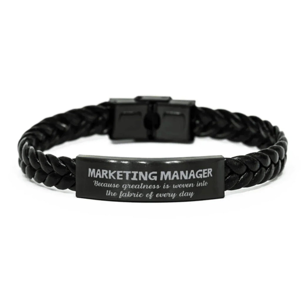 Sarcastic Marketing Manager Braided Leather Bracelet Gifts, Christmas Holiday Gifts for Marketing Manager Birthday, Marketing Manager: Because greatness is woven