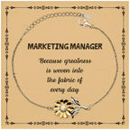 Sarcastic Marketing Manager Sunflower Bracelet Gifts, Christmas Holiday Gifts for Marketing Manager Birthday Message Card, Marketing Manager: Because greatness is woven into the fabric