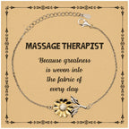 Sarcastic Massage Therapist Sunflower Bracelet Gifts, Christmas Holiday Gifts for Massage Therapist Birthday Message Card, Massage Therapist: Because greatness is woven into the fabric