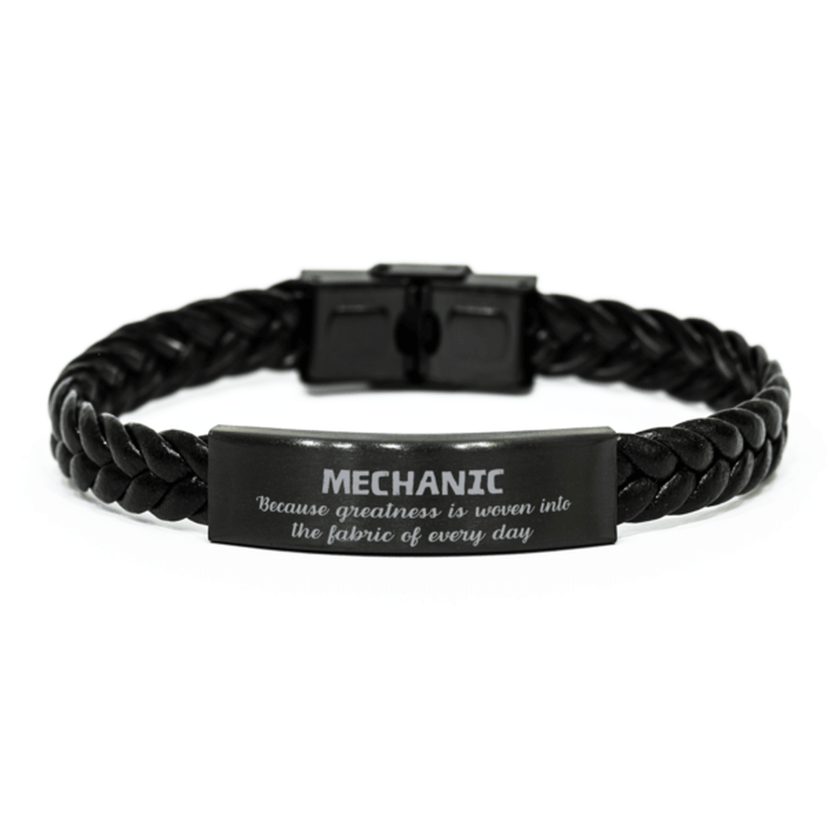 Sarcastic Mechanic Braided Leather Bracelet Gifts, Christmas Holiday Gifts for Mechanic Birthday, Mechanic: Because greatness is woven into the fabric of every day, Coworkers, Friends - Mallard Moon Gift Shop