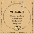 Sarcastic Mechanic Sunflower Bracelet Gifts, Christmas Holiday Gifts for Mechanic Birthday Message Card, Mechanic: Because greatness is woven into the fabric