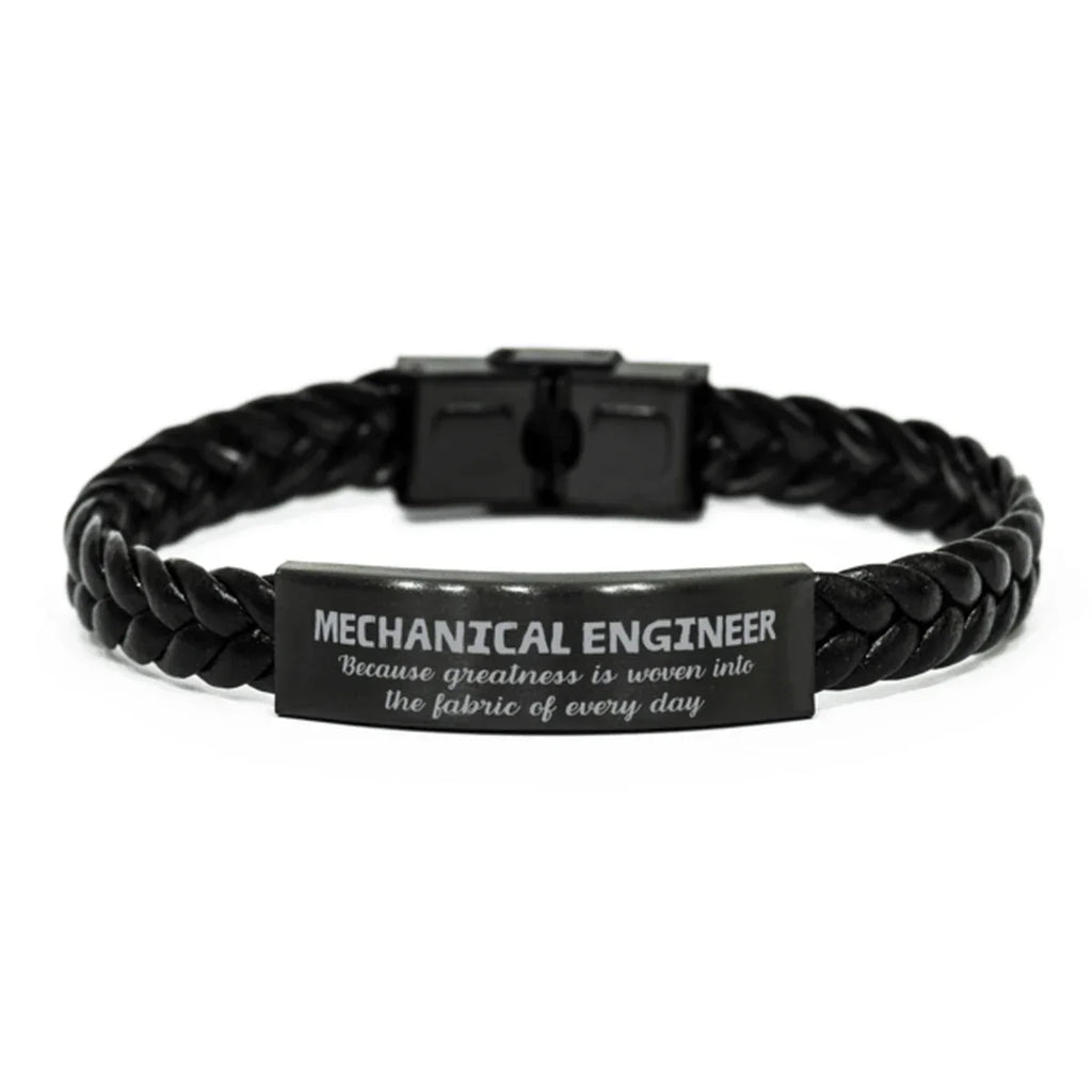 Sarcastic Mechanical Engineer Braided Leather Bracelet Gifts, Christmas Holiday Gifts for Mechanical Engineer Birthday, Mechanical Engineer: Because greatness is woven