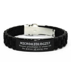 Sarcastic Microbiologist Black Glidelock Clasp Bracelet Gifts, Christmas Holiday Gifts for Microbiologist Birthday, Microbiologist: Because greatness is woven