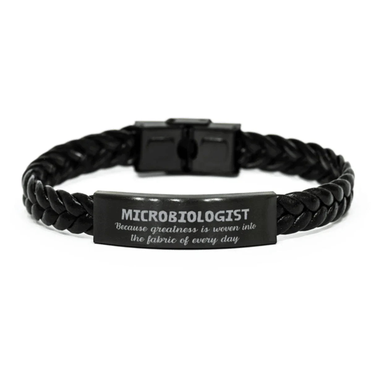 Sarcastic Microbiologist Braided Leather Bracelet Gifts, Christmas Holiday Gifts for Microbiologist Birthday, Microbiologist: Because greatness is woven