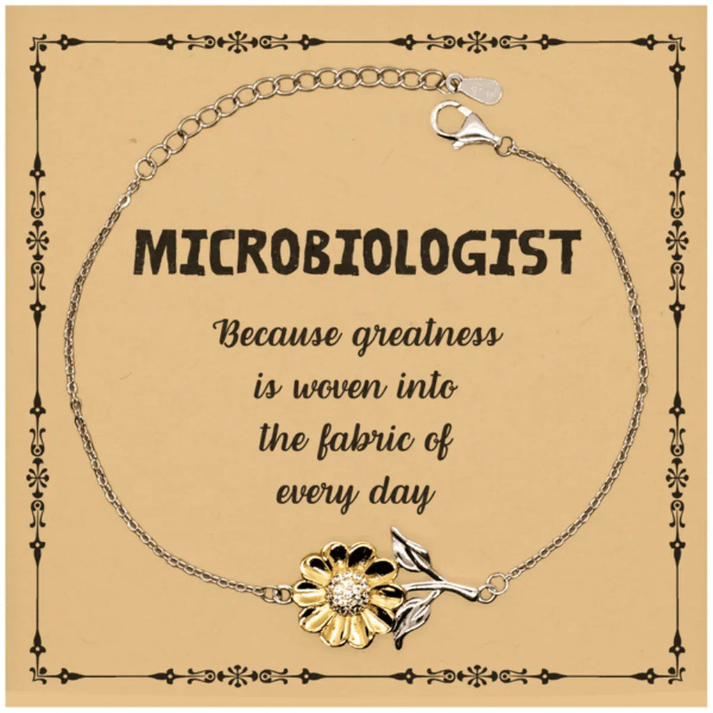 Sarcastic Microbiologist Sunflower Bracelet Gifts, Christmas Holiday Gifts for Microbiologist Birthday Message Card, Microbiologist: Because greatness is woven into the fabric