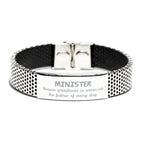 Sarcastic Minister Stainless Steel Bracelet Gifts, Christmas Holiday Gifts for Minister Birthday, Minister: Because greatness is woven