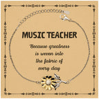 Sarcastic Music Teacher Sunflower Bracelet Gifts, Christmas Holiday Gifts for Music Teacher Birthday Message Card, Music Teacher: Because greatness is woven into the fabric