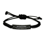 Sarcastic Office Clerk Black Rope Bracelet Gifts, Christmas Holiday Gifts for Office Clerk Birthday, Office Clerk: Because greatness is woven
