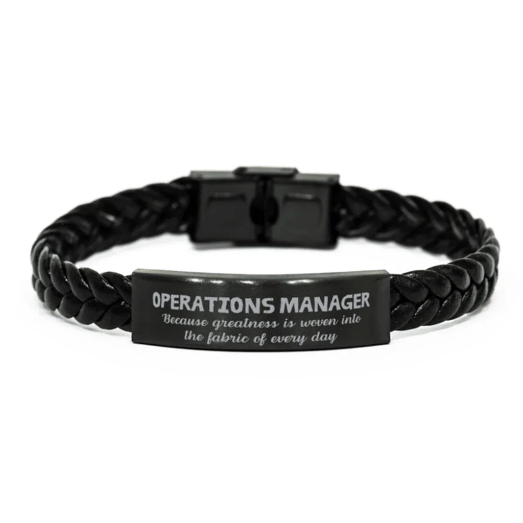 Sarcastic Operations Manager Braided Leather Bracelet Gifts, Christmas Holiday Gifts for Operations Manager Birthday, Operations Manager: Because greatness is woven
