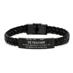Sarcastic PE Teacher Braided Leather Bracelet Gifts, Christmas Holiday Gifts for PE Teacher Birthday, PE Teacher: Because greatness is woven