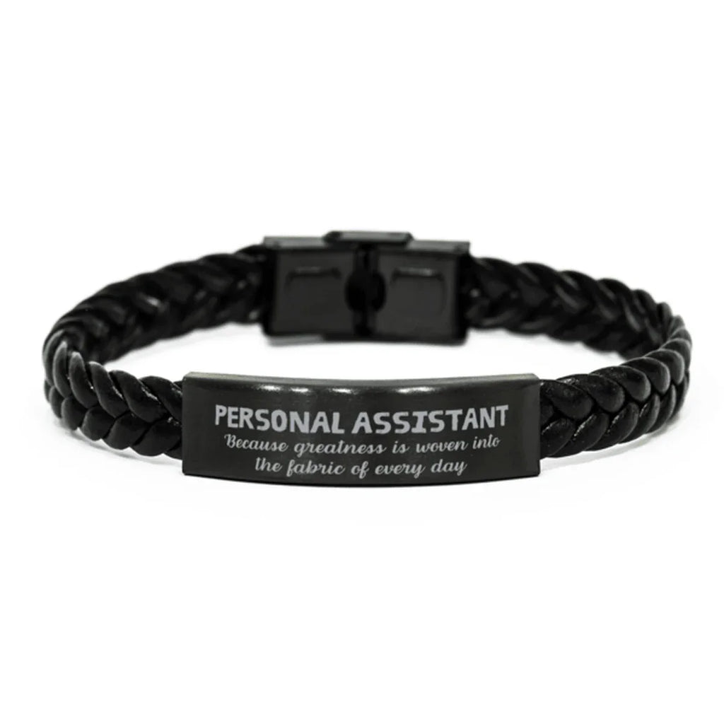 Sarcastic Personal Assistant Braided Leather Bracelet Gifts, Christmas Holiday Gifts for Personal Assistant Birthday, Personal Assistant: Because greatness is woven
