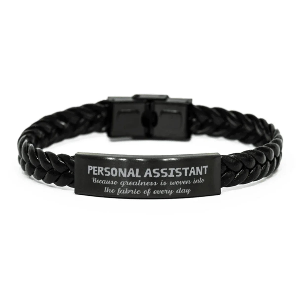 Sarcastic Personal Assistant Braided Leather Bracelet Gifts, Christmas Holiday Gifts for Personal Assistant Birthday, Personal Assistant: Because greatness is woven