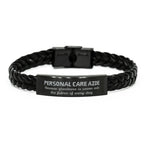 Sarcastic Personal Care Aide Braided Leather Bracelet Gifts, Christmas Holiday Gifts for Personal Care Aide Birthday, Personal Care Aide: Because greatness is woven