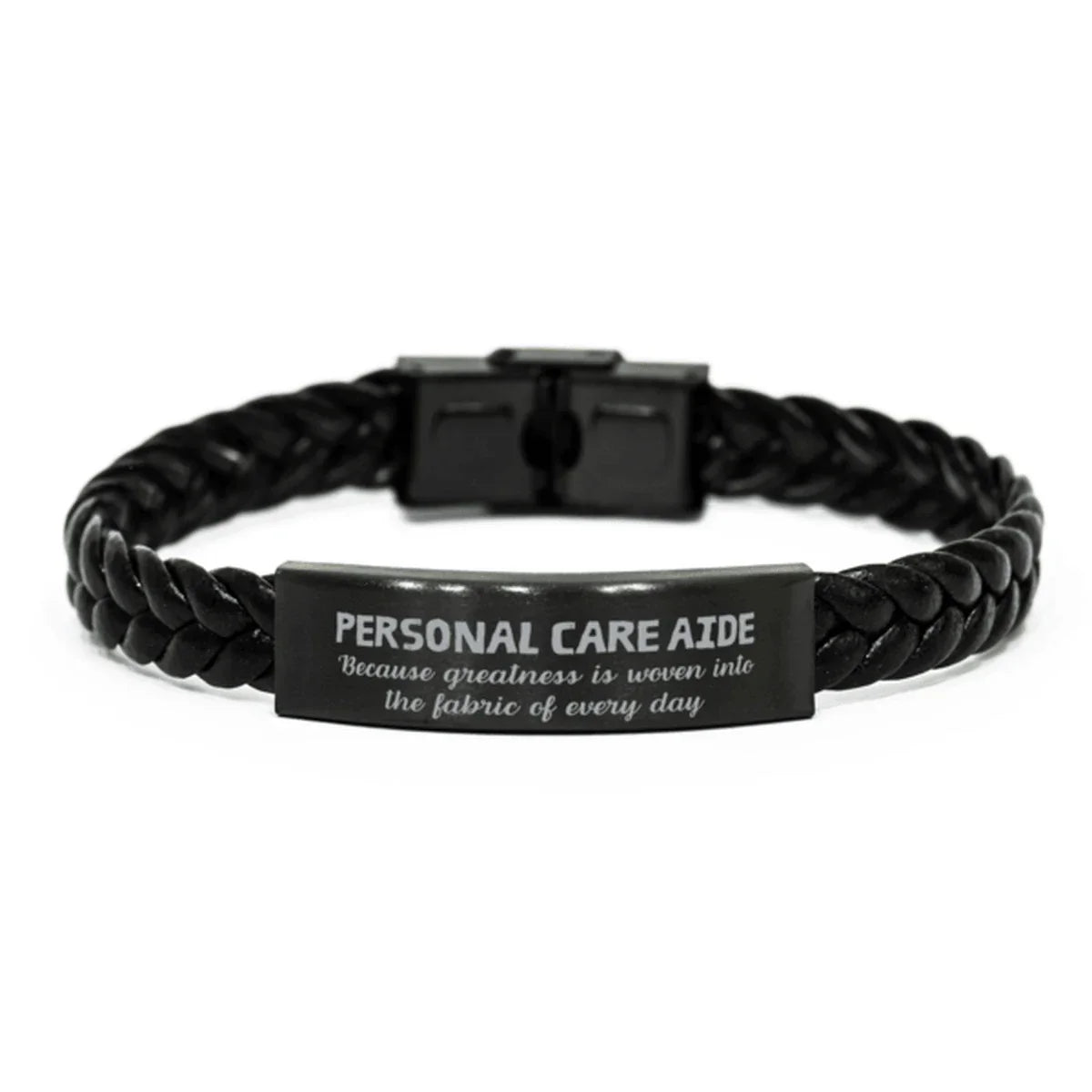 Sarcastic Personal Care Aide Braided Leather Bracelet Gifts, Christmas Holiday Gifts for Personal Care Aide Birthday, Personal Care Aide: Because greatness is woven
