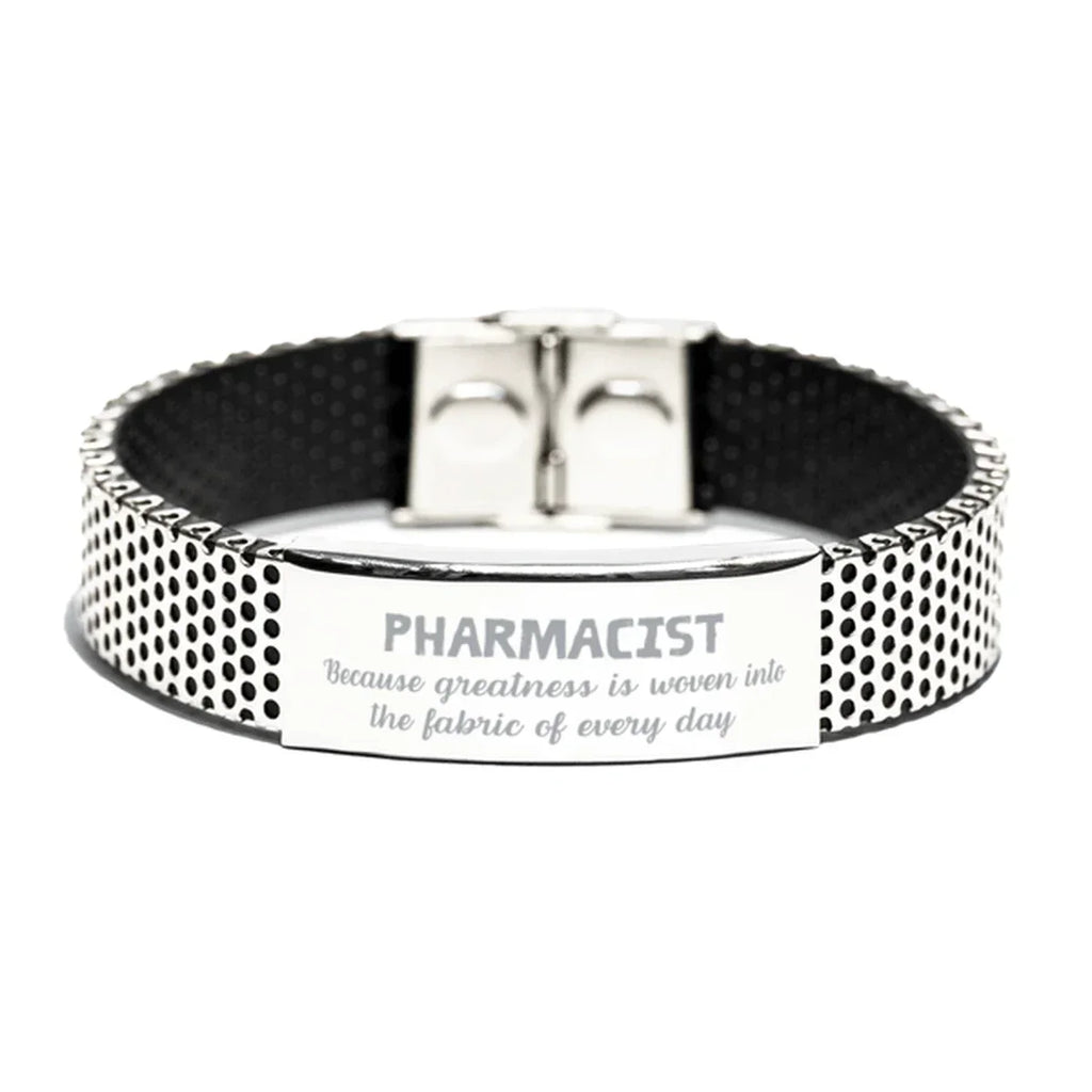 Sarcastic Pharmacist Stainless Steel Bracelet Gifts, Christmas Holiday Gifts for Pharmacist Birthday, Pharmacist: Because greatness is woven