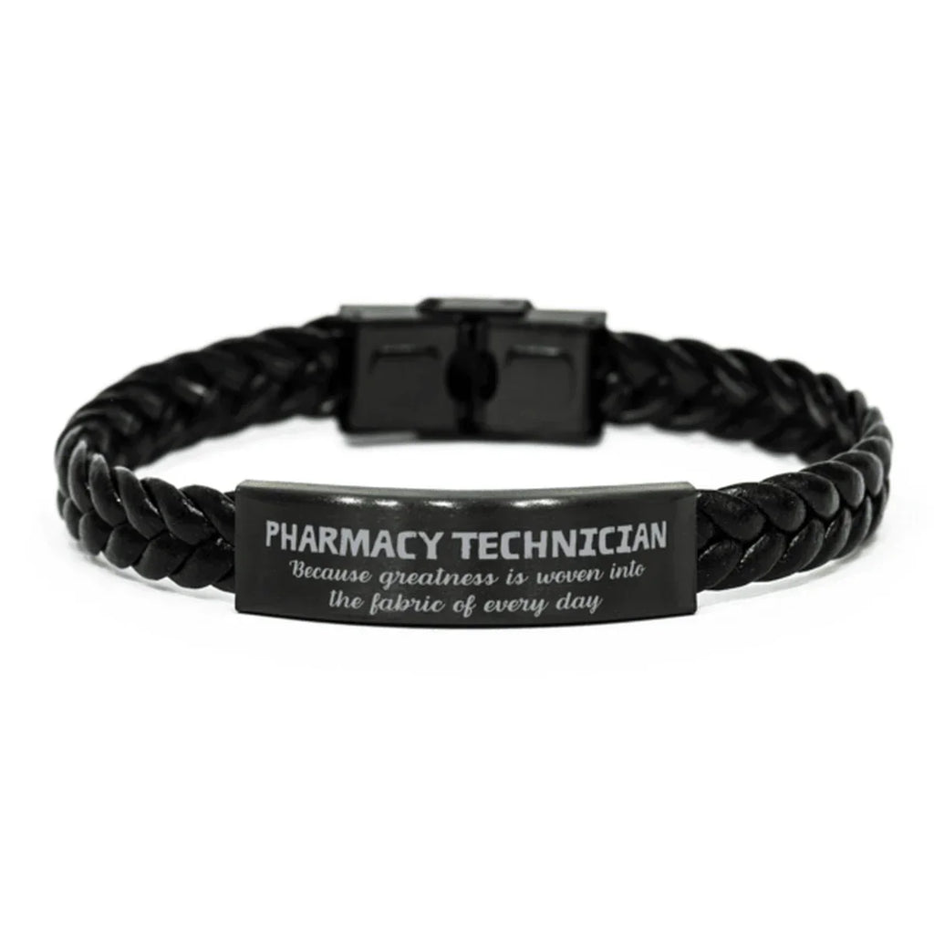 Sarcastic Pharmacy Technician Braided Leather Bracelet Gifts, Christmas Holiday Gifts for Pharmacy Technician Birthday, Pharmacy Technician: Because greatness is woven