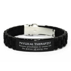 Sarcastic Physical Therapist Black Glidelock Clasp Bracelet Gifts, Christmas Holiday Gifts for Physical Therapist Birthday, Physical Therapist: Because greatness is woven