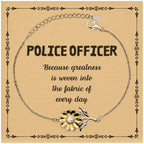 Sarcastic Police Officer Sunflower Bracelet Gifts, Christmas Holiday Gifts for Police Officer Birthday Message Card, Police Officer: Because greatness is woven into the fabric