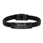 Sarcastic Preacher Braided Leather Bracelet Gifts, Christmas Holiday Gifts for Preacher Birthday, Preacher: Because greatness is woven
