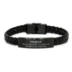 Sarcastic Priest Braided Leather Bracelet Gifts, Christmas Holiday Gifts for Priest Birthday, Priest: Because greatness is woven