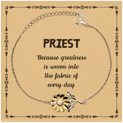 Sarcastic Priest Sunflower Bracelet Gifts, Christmas Holiday Gifts for Priest Birthday Message Card, Priest: Because greatness is woven into the fabric of every day, Coworkers, Friends - Mallard Moon Gift Shop