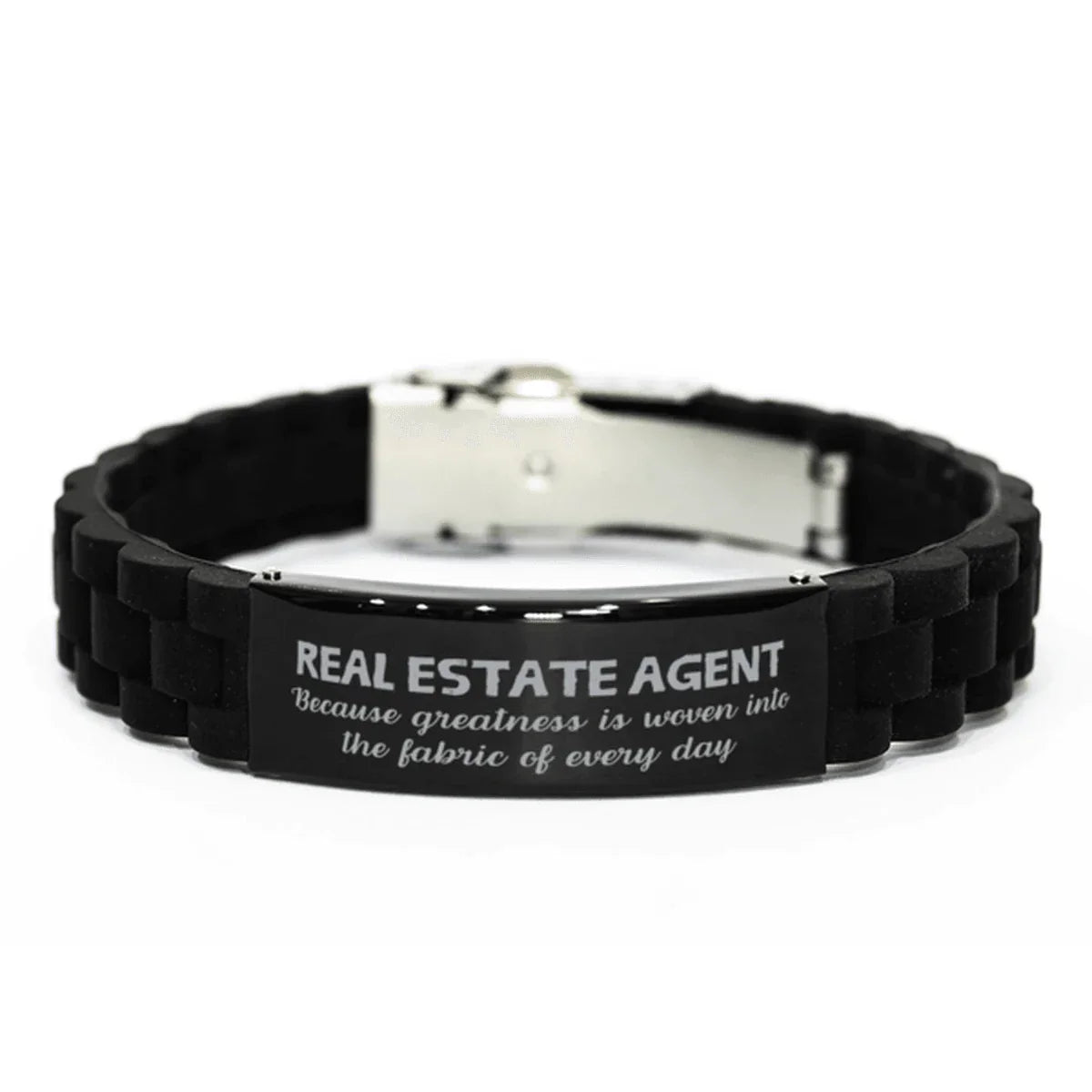 Sarcastic Real Estate Agent Black Glidelock Clasp Bracelet Gifts, Christmas Holiday Gifts for Real Estate Agent Birthday, Real Estate Agent: Because greatness is woven