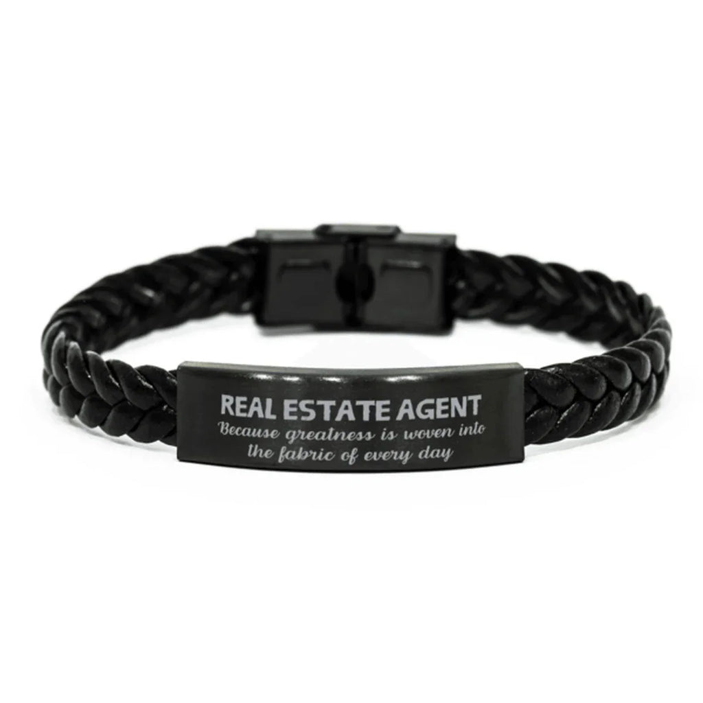 Sarcastic Real Estate Agent Braided Leather Bracelet Gifts, Christmas Holiday Gifts for Real Estate Agent Birthday, Real Estate Agent: Because greatness is woven