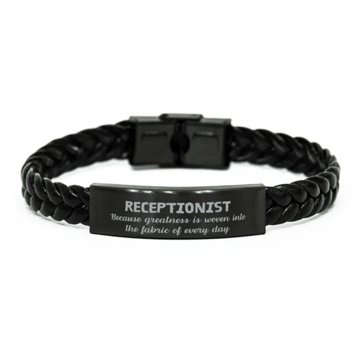 Sarcastic Receptionist Braided Leather Bracelet Gifts, Christmas Holiday Gifts for Receptionist Birthday, Receptionist: Because greatness is woven