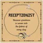 Sarcastic Receptionist Sunflower Bracelet Gifts, Christmas Holiday Gifts for Receptionist Birthday Message Card, Receptionist: Because greatness is woven into the fabric