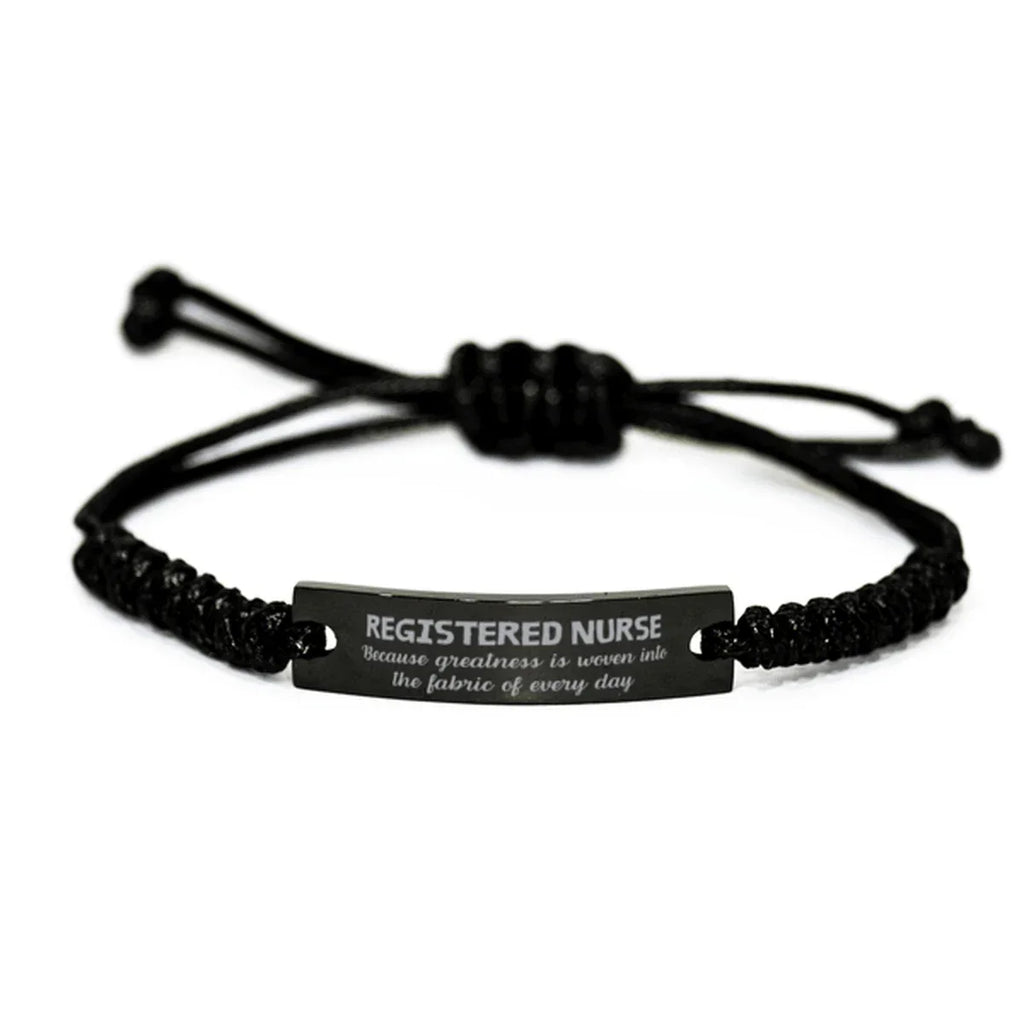 Sarcastic Registered Nurse Black Rope Bracelet Gifts, Christmas Holiday Gifts for Registered Nurse Birthday, Registered Nurse: Because greatness is woven