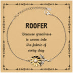 Sarcastic Roofer Sunflower Bracelet Gifts, Christmas Holiday Gifts for Roofer Birthday Message Card, Roofer: Because greatness is woven into the fabric