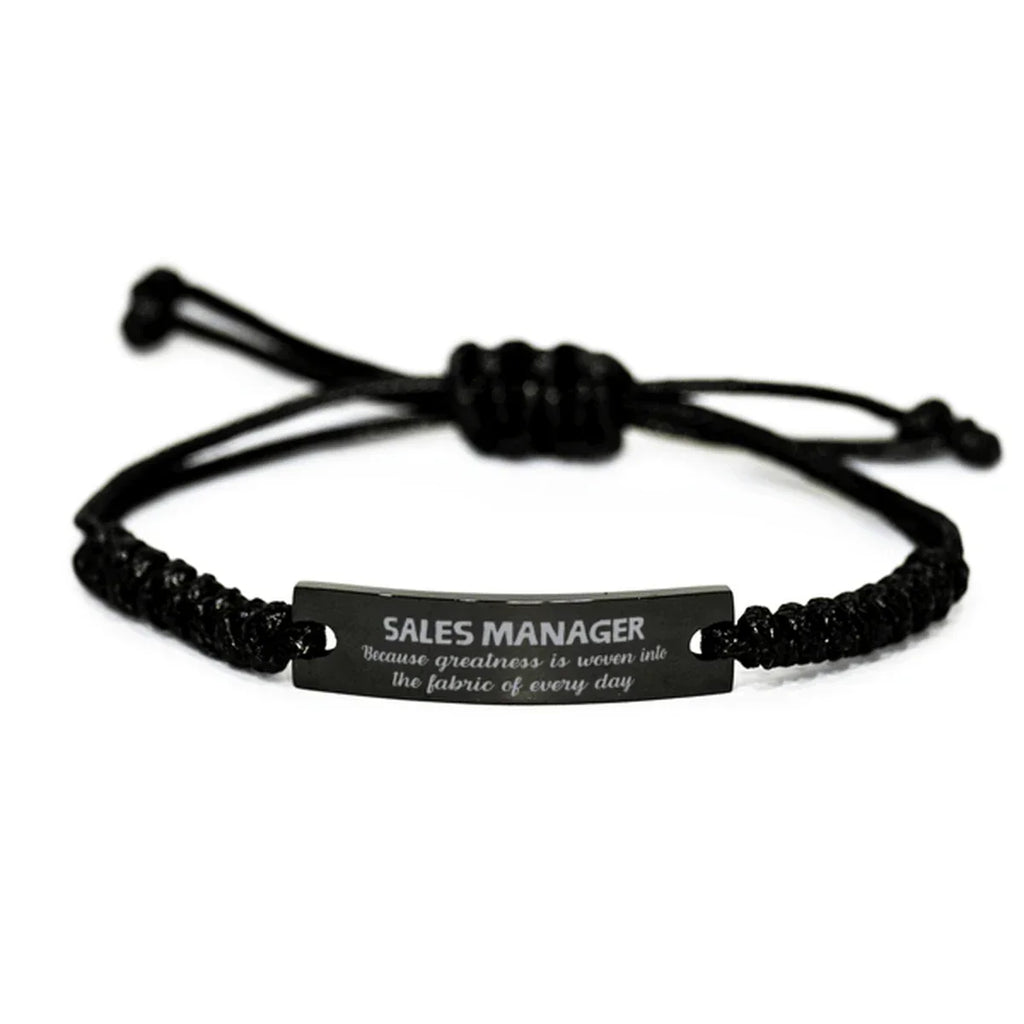 Sarcastic Sales Manager Black Rope Bracelet Gifts, Christmas Holiday Gifts for Sales Manager Birthday, Sales Manager: Because greatness is woven