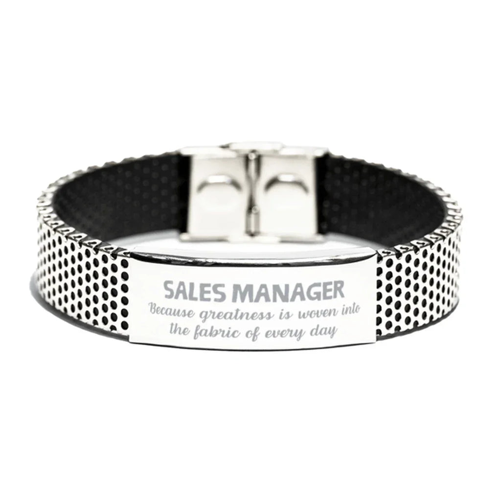 Sarcastic Sales Manager Stainless Steel Bracelet Gifts, Christmas Holiday Gifts for Sales Manager Birthday, Sales Manager: Because greatness is woven