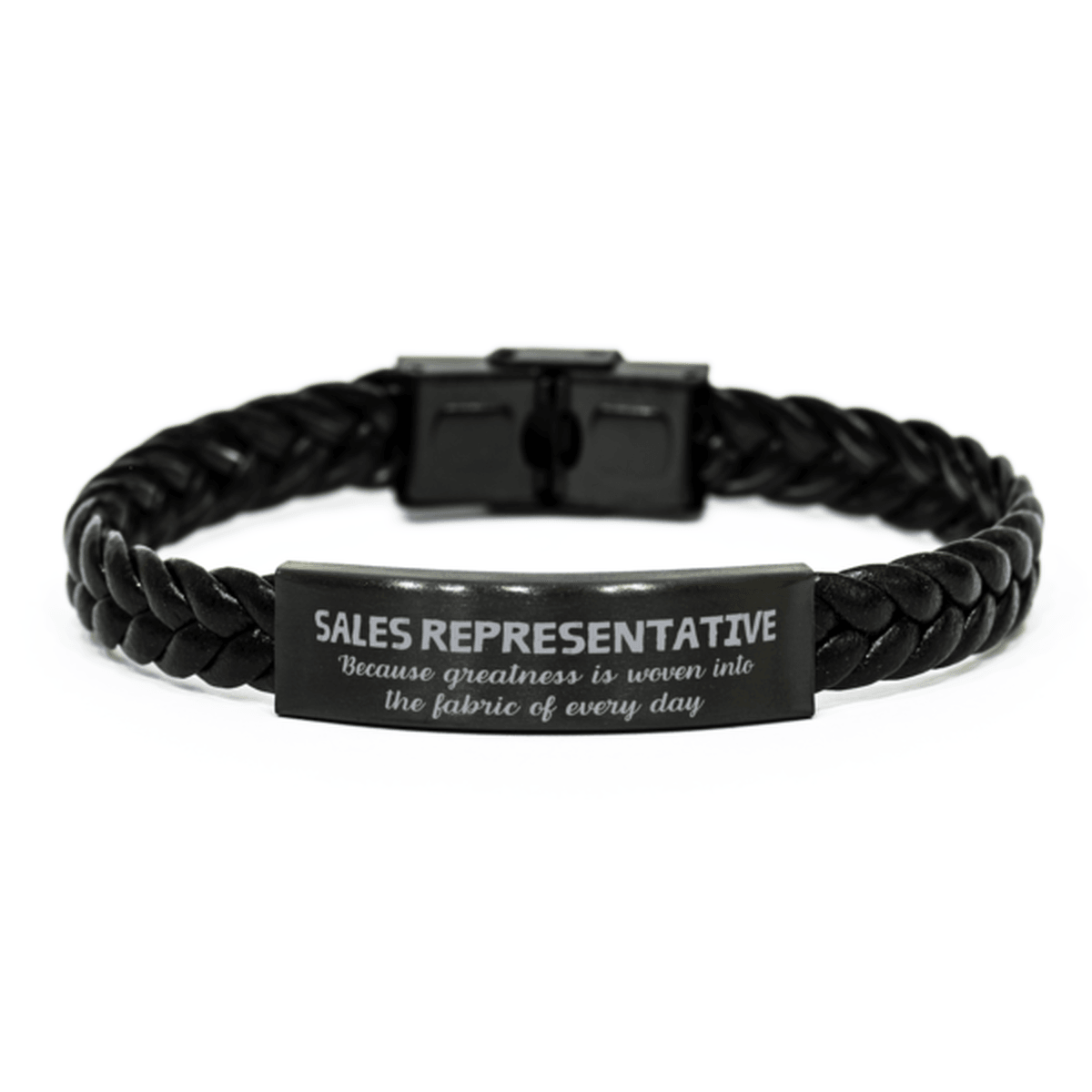 Sarcastic Sales Representative Braided Leather Bracelet Gifts, Christmas Holiday Gifts for Sales Representative Birthday, Sales Representative: Because greatness is woven into the fabric of every day, Coworkers, Friends - Mallard Moon Gift Shop