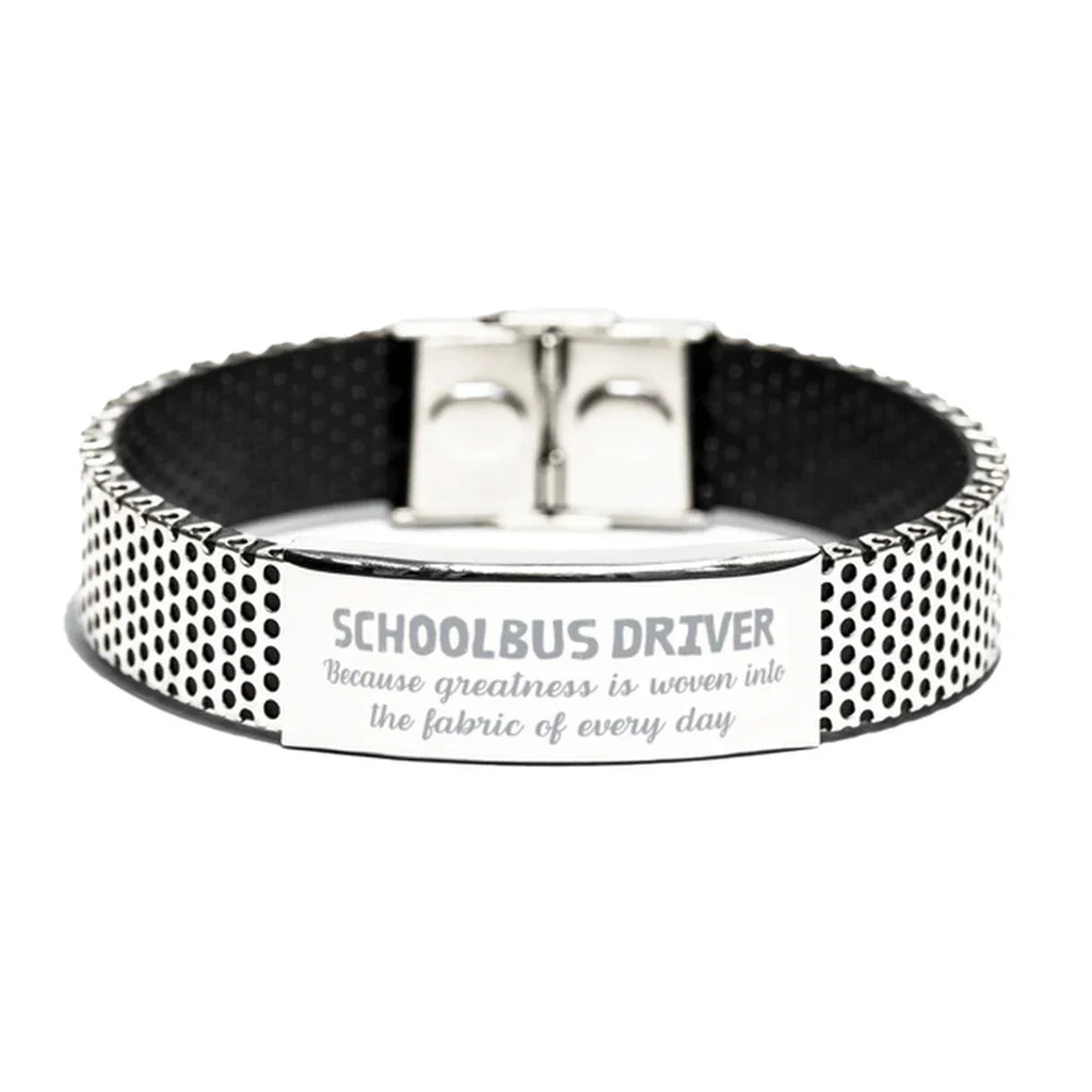Sarcastic Schoolbus Driver Stainless Steel Bracelet Gifts, Christmas Holiday Gifts for Schoolbus Driver Birthday, Schoolbus Driver: Because greatness is woven