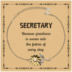Sarcastic Secretary Sunflower Bracelet Gifts, Christmas Holiday Gifts for Secretary Birthday Message Card, Secretary: Because greatness is woven into the fabric