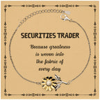 Sarcastic Securities Trader Sunflower Bracelet Gifts, Christmas Holiday Gifts for Securities Trader Birthday Message Card, Securities Trader: Because greatness is woven into the fabric