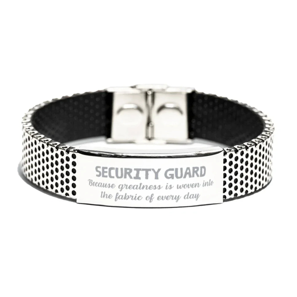 Sarcastic Security Guard Stainless Steel Bracelet Gifts, Christmas Holiday Gifts for Security Guard Birthday, Security Guard: Because greatness is woven