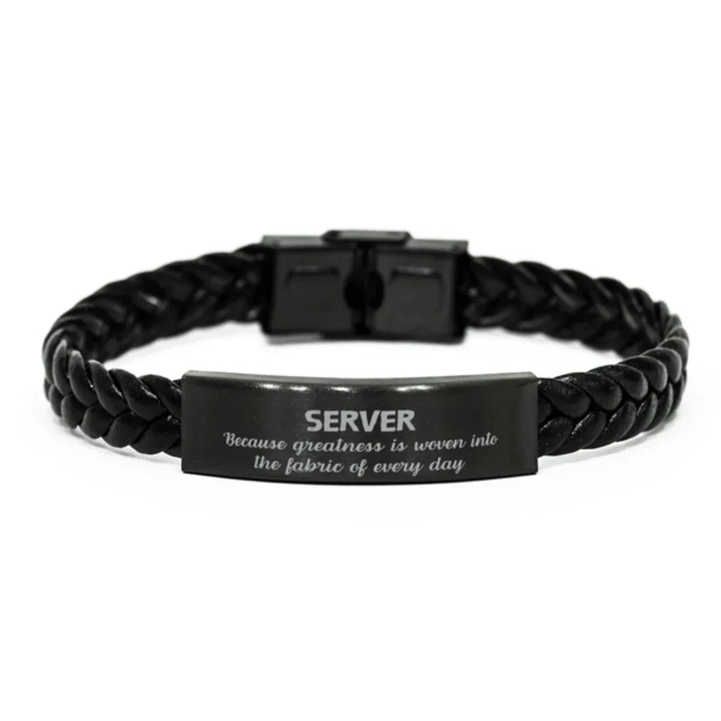 Sarcastic Server Braided Leather Bracelet Gifts, Christmas Holiday Gifts for Server Birthday, Server: Because greatness is woven