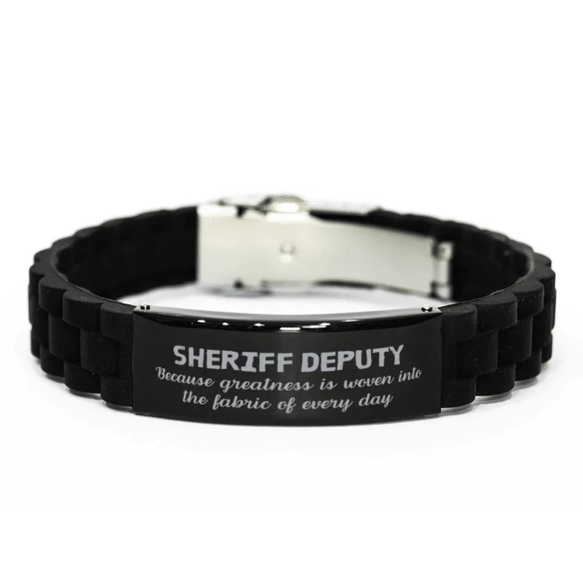 Sarcastic Sheriff Deputy Black Glidelock Clasp Bracelet Gifts, Christmas Holiday Gifts for Sheriff Deputy Birthday, Sheriff Deputy: Because greatness is woven