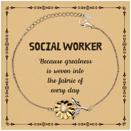 Sarcastic Social Worker Sunflower Bracelet Gifts, Christmas Holiday Gifts for Social Worker Birthday Message Card, Social Worker: Because greatness is woven into the fabric of every day, Coworkers, Friends - Mallard Moon Gift Shop