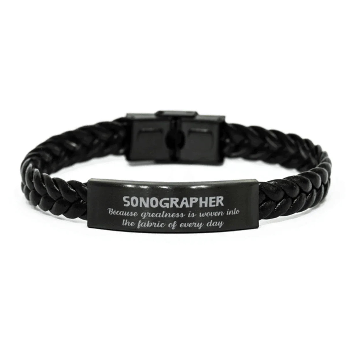 Sarcastic Sonographer Braided Leather Bracelet Gifts, Christmas Holiday Gifts for Sonographer Birthday, Sonographer: Because greatness is woven