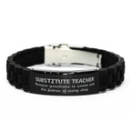 Sarcastic Substitute Teacher Black Glidelock Clasp Bracelet Gifts, Christmas Holiday Gifts for Substitute Teacher Birthday, Substitute Teacher: Because greatness is woven