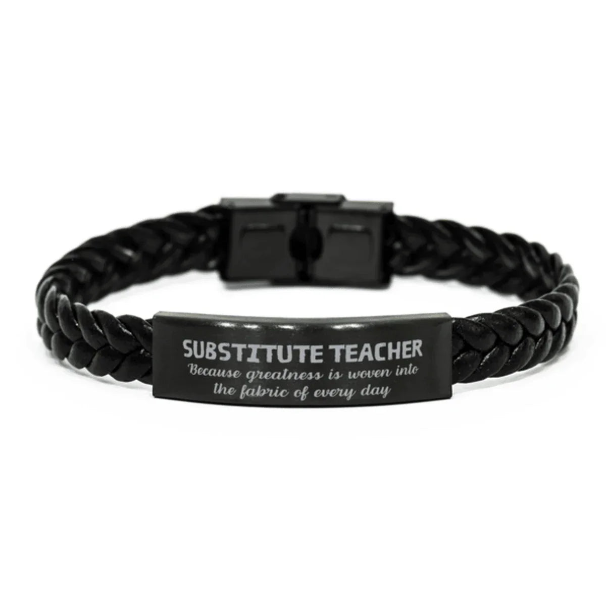 Sarcastic Substitute Teacher Braided Leather Bracelet Gifts, Christmas Holiday Gifts for Substitute Teacher Birthday, Substitute Teacher: Because greatness is woven
