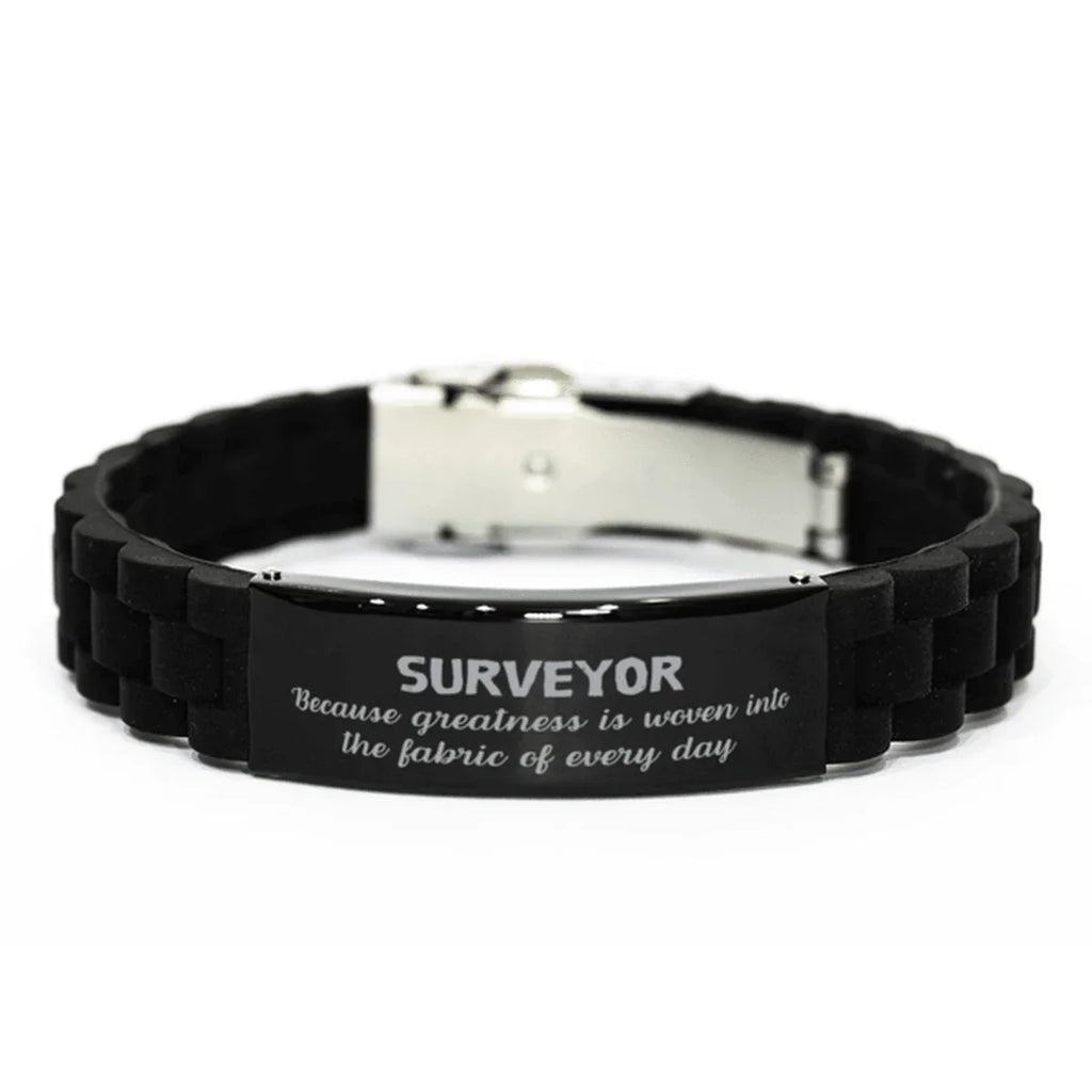 Sarcastic Surveyor Black Glidelock Clasp Bracelet Gifts, Christmas Holiday Gifts for Surveyor Birthday, Surveyor: Because greatness is woven
