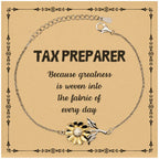 Sarcastic Tax Preparer Sunflower Bracelet Gifts, Christmas Holiday Gifts for Tax Preparer Birthday Message Card, Tax Preparer: Because greatness is woven into the fabric